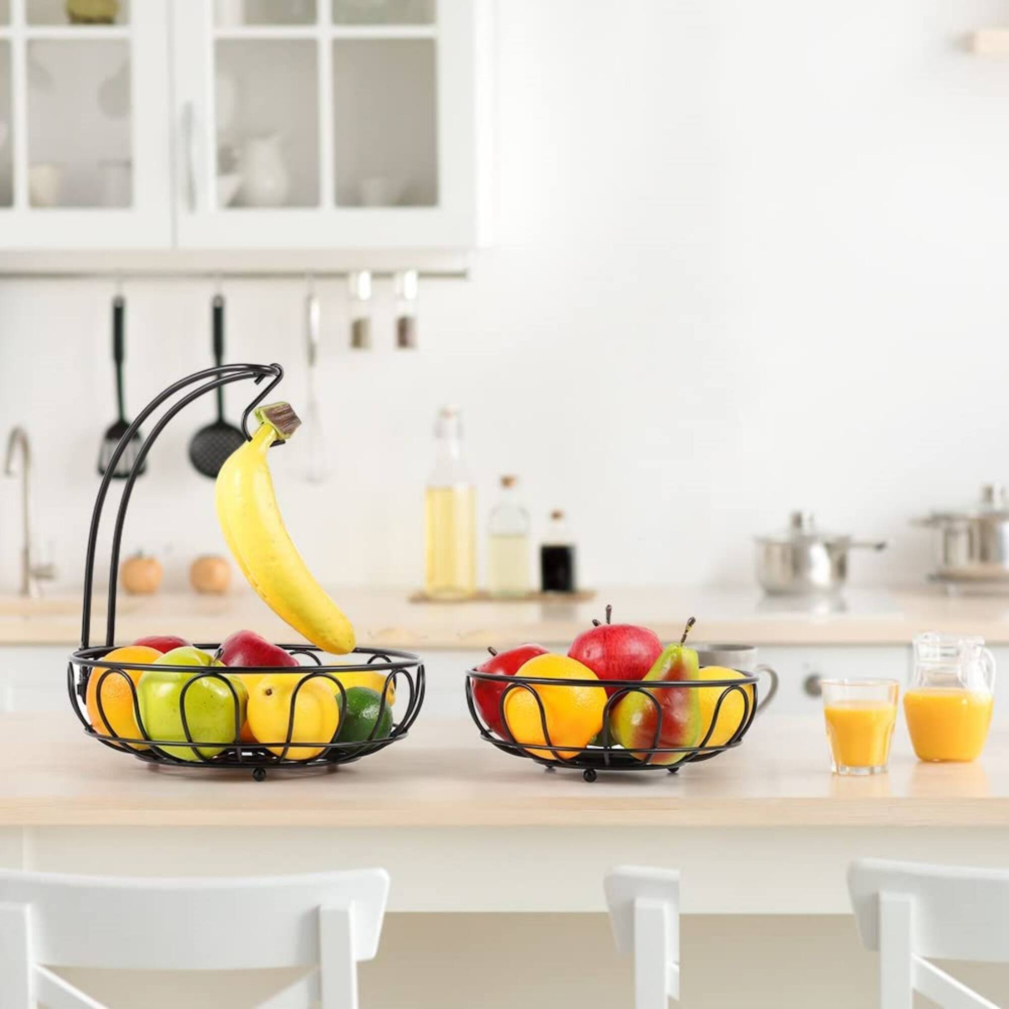 NEX™ 15" Black 2 Tier Fruit Basket Storage Holder with Banana Hanger
